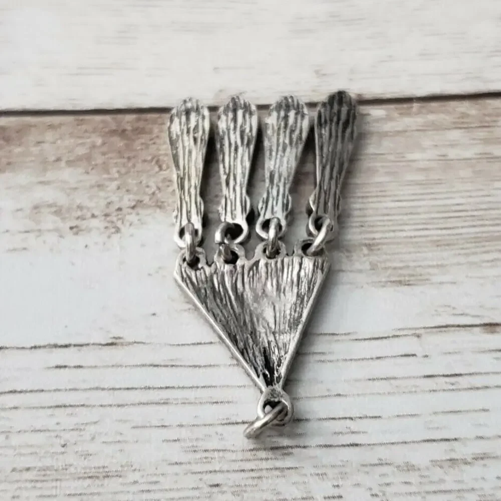 Vintage Pendant Ornate Silver Tone Triangle with Dangles